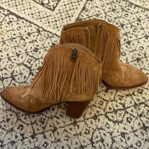 Same Edelman leather cowboy boots fringe heeled boots suede